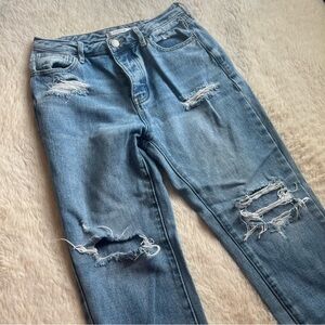 PacSun Women’s Ripped Mom Jeans Size 24 High Rise Distressed Blue Denim Button